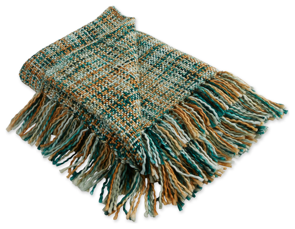 DII 60x50" Modern Acrylic Blanket Throw, Variegated Teal Blue Farmhouse Throws by Design