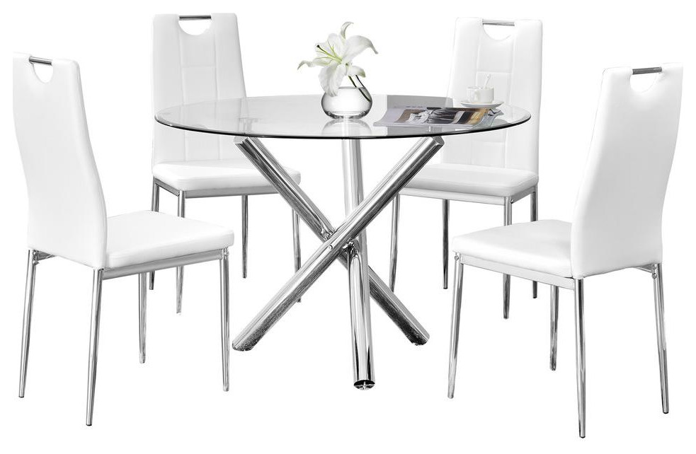Beverly 5Piece Round Glass Set Contemporary Dining Sets