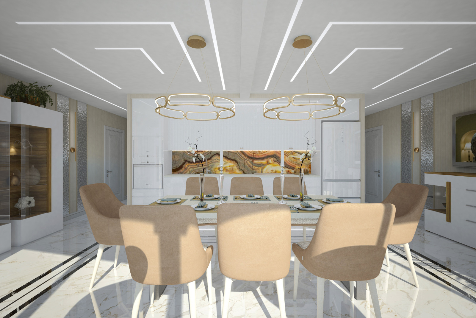 Кухня-Столовая-Гостиная. Квартира в многоэтажном доме 160м2.