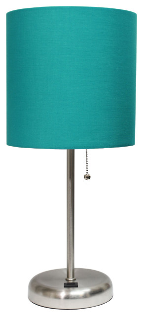 LimeLights Stick Lamp With USB charging port and Fabric Shade, Teal