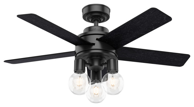 Hunter 44" Hardwick Matte Black Ceiling Fan With LED Light Kit and Remote
