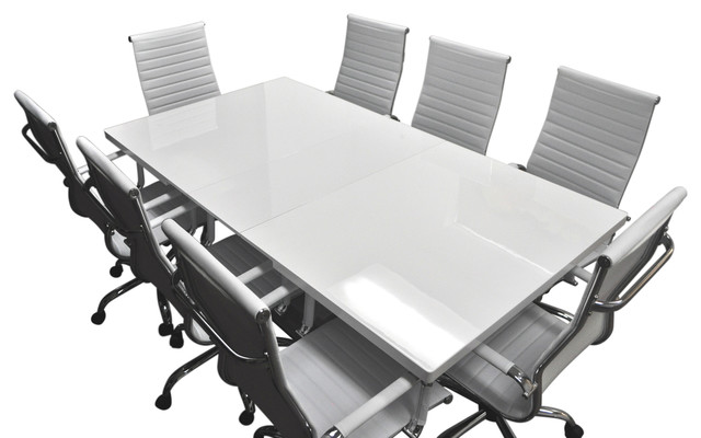 Solis Lucidum White Lacquered Table Leather Office Chairs 9 Piece Solis Lucidum White Lacquered Table Leather Office Chairs 9 Piece Conference Set