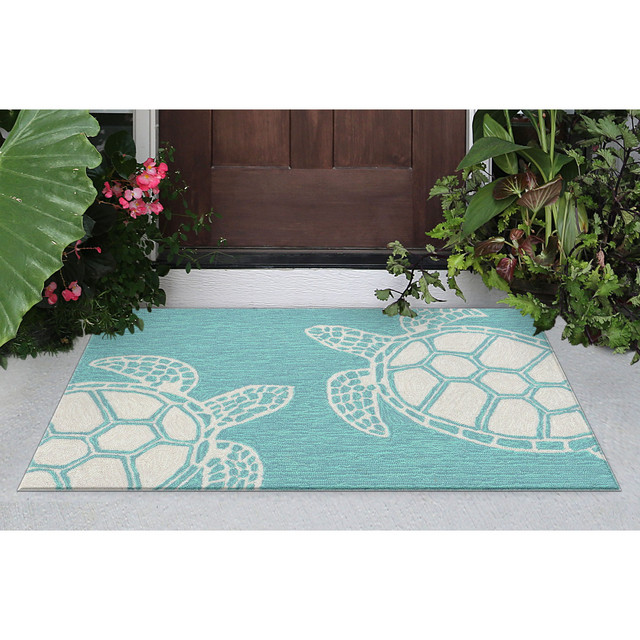 Capri Turtle Indoor/Outdoor Rug, Aqua, 2'x3'