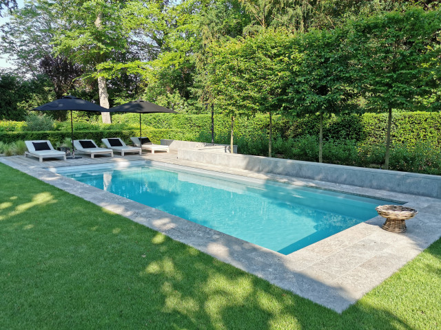 NIVEKO Polystone Fertigbecken Top Level 10,00 x 4,00 x 1,50 m in grau mit Rollo contemporary-pool