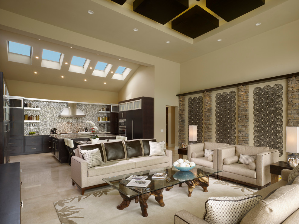 Inspiration for a contemporary formal open concept living room in Orlando with beige walls.