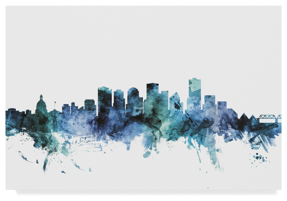 Michael Tompsett 'Edmonton Canada Blue Teal Skyline' Canvas Art, 47"x30