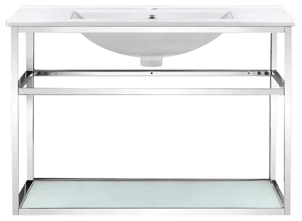 Pierre 30" Single, Open Shelf, Chrome Metal Frame Bathroom Vanity Contemporary Bathroom