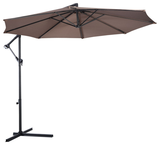 Costway Outdoor Patio 10' Hanging Umbrella Sun Shade W/t Cross Base Tan