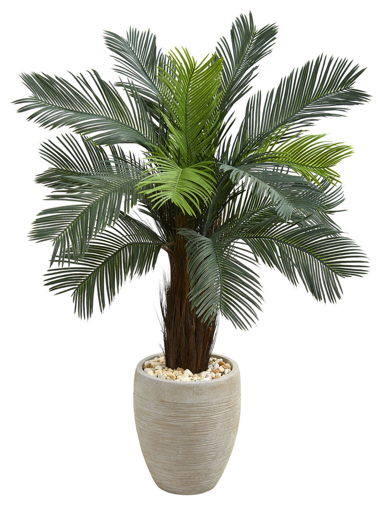 4.5' Cycas Artificial Tree, Oval Planter UV Resistant, Indoor/Outdoor