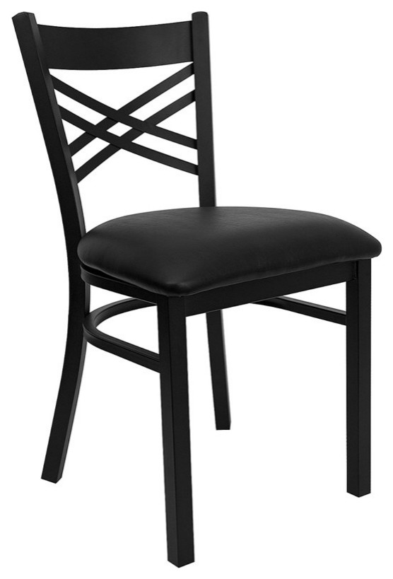 Black ''X'' Back Metal Dining Chair, Black Vinyl Seat/Black Metal Frame