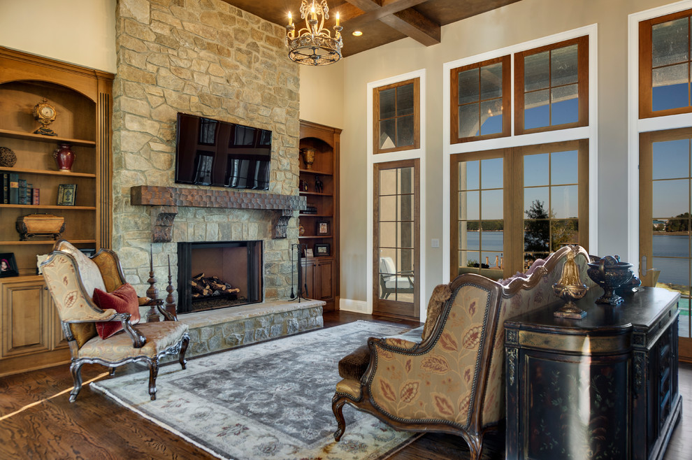 This is an example of a traditional family room in Charlotte.