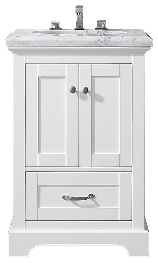Eviva Houston 24 inch White Bathroom Vanity with Double Ogee Edge White Carrara Transitional