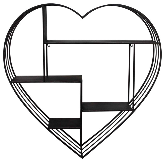 Metal 31.5" Heart Wall Shelf, Gunmetal Industrial Display And Wall