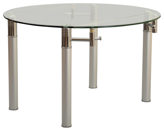 Torino Tempered Glass and Polished Steel Base Extending Dining Table, 74-120 cm