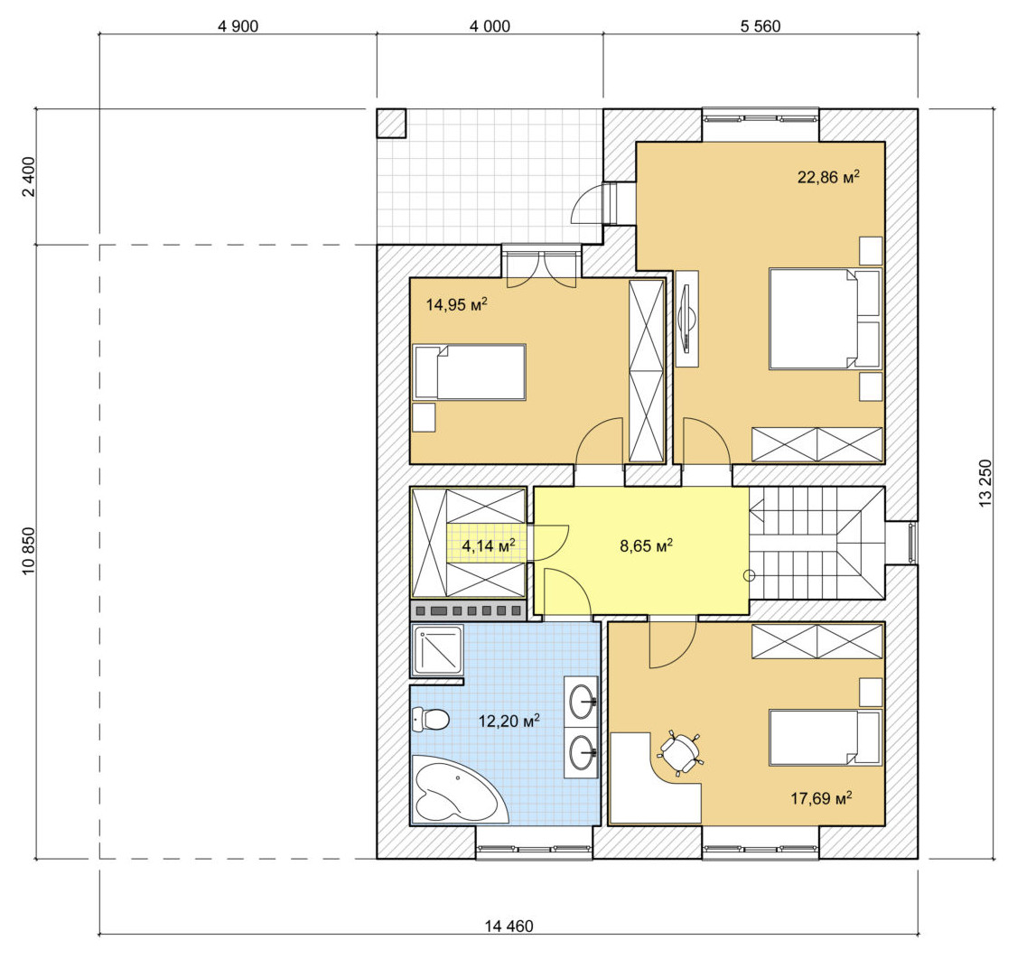 Проект двухэтажного дома с гаражом, балконом и террасой