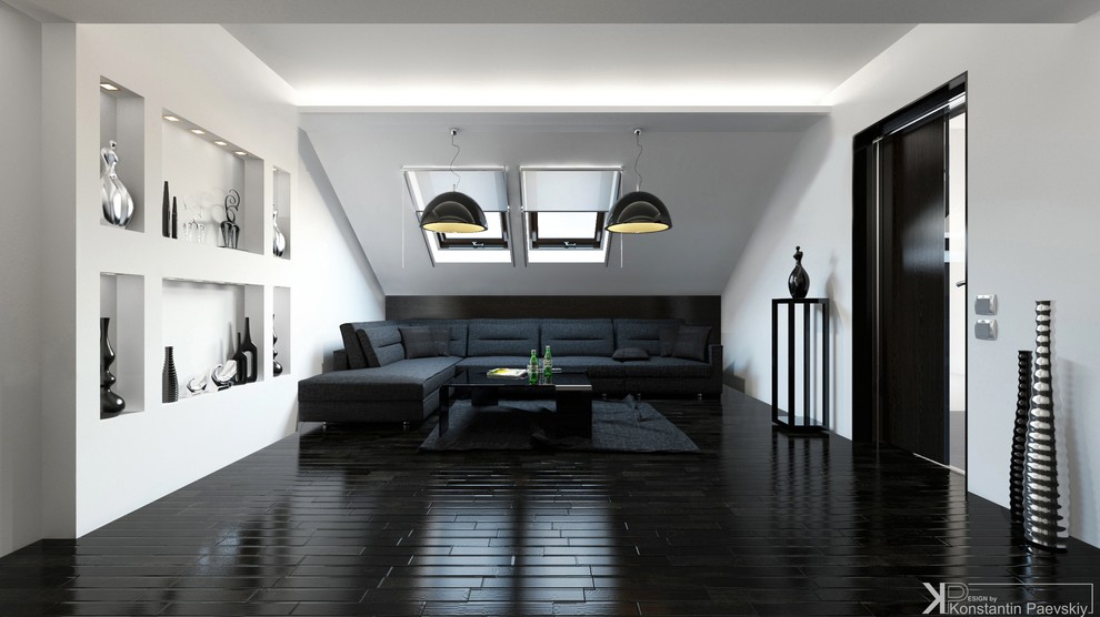 Интерьер таунхауса в современном стиле (монохром)