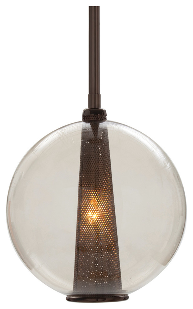 Reeves Brown Nickel Round Smoked Glass Pendant Light, Large - 14"d