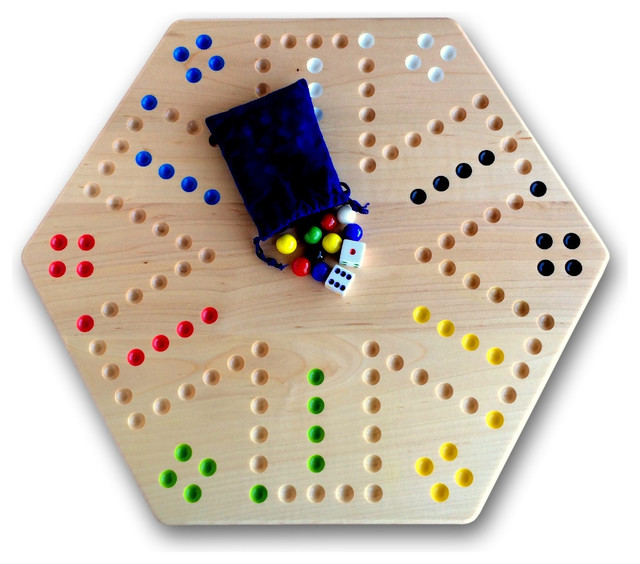 Hand-Painted Wooden Aggravation Game Board, Double-Sided, 16", Maple