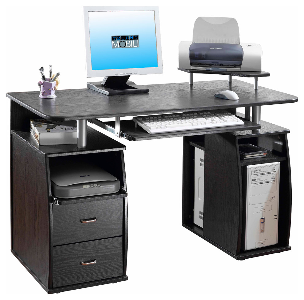 Techni Mobili Complete Computer Workstation Desk With Storage, Espresso ...