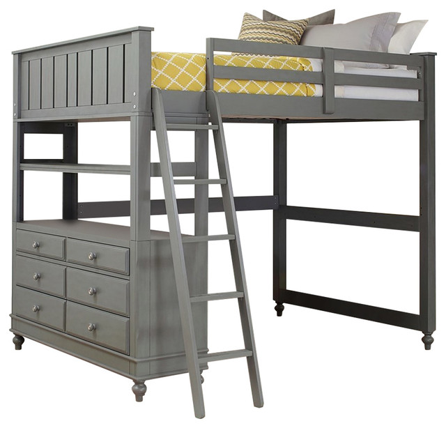 NE Kids Lake House Full Loft Bed in Stone Traditional Loft Beds