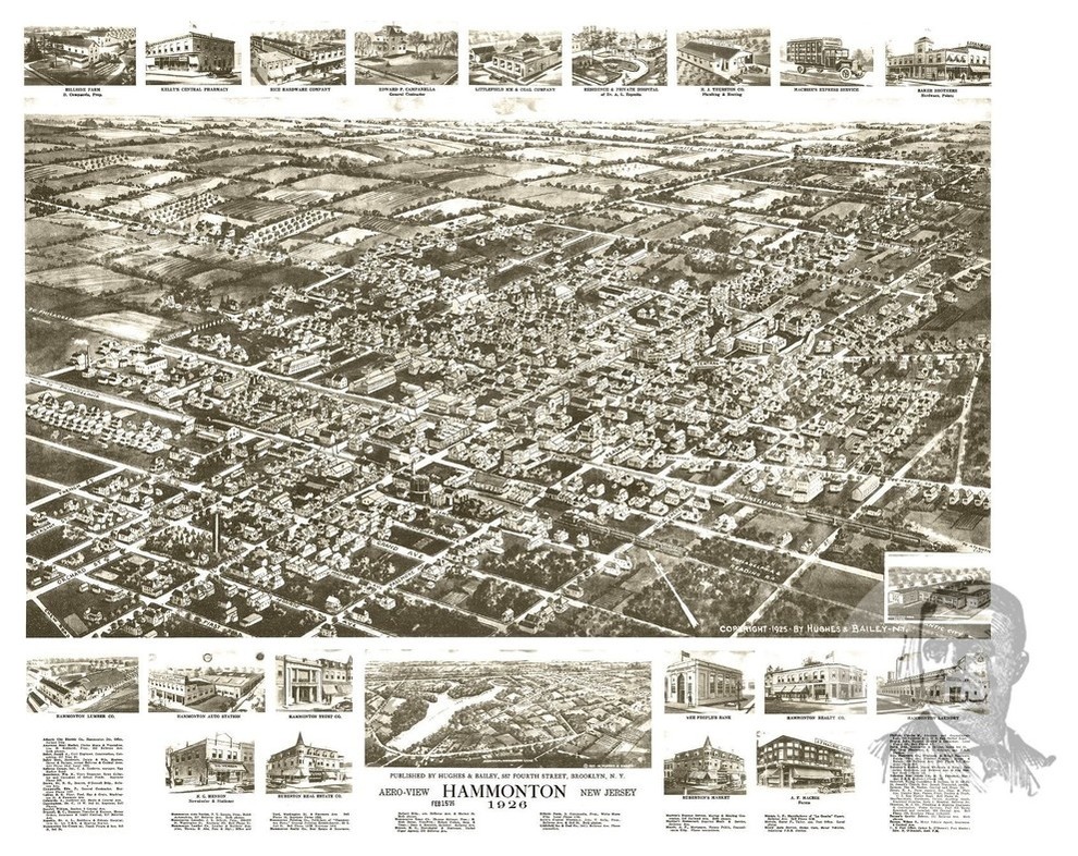 Old Map of Hammonton New Jersey 1926, Vintage Map Art Print