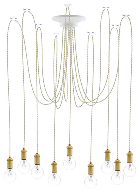 Beige And Brass Large Chandelier