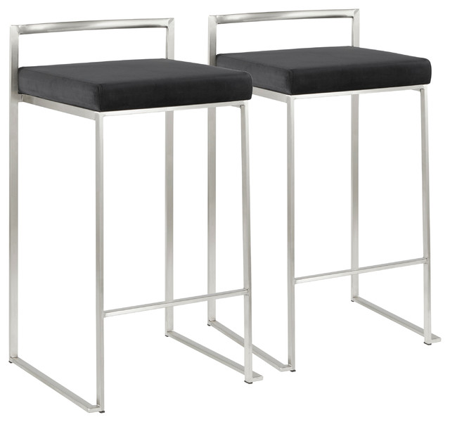 Stackable Counter Stool in Stainless Steel with Black Velvet Cushion ...