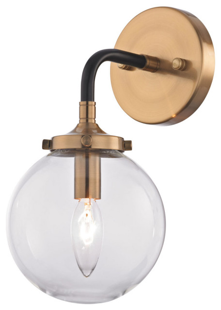 Altoona 1 Light Wall Sconce In Antique Gold With Matte Black Light Wall Sconce In Antique Gold