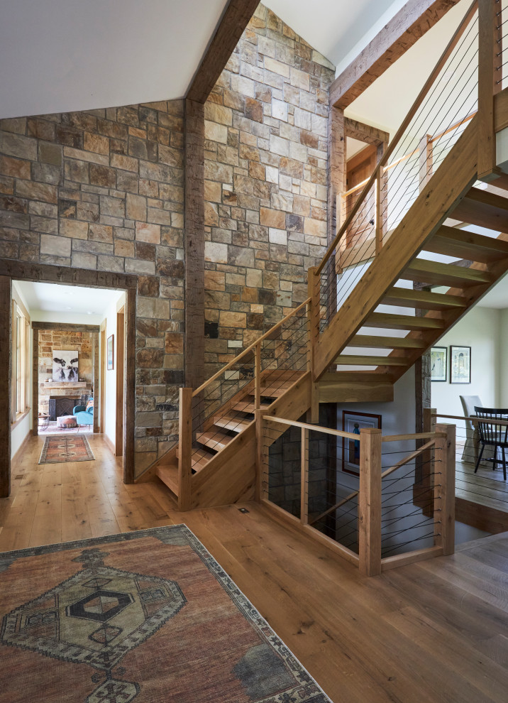 Inspiration for a rustic staircase remodel in Chicago