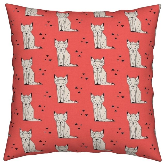 Fox Geometric Kids Triangles Polygon Coral Throw Pillow - Contemporary ...