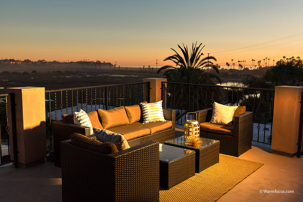 Design ideas for a large mediterranean rooftop deck in San Diego with no cover.