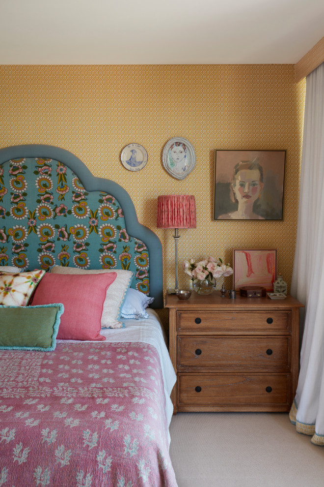 Design ideas for a large eclectic master bedroom in Sydney with carpet.