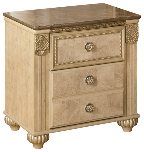 Saveaha 2 Drawer Night Stand, Light Beige Traditional Nightstands