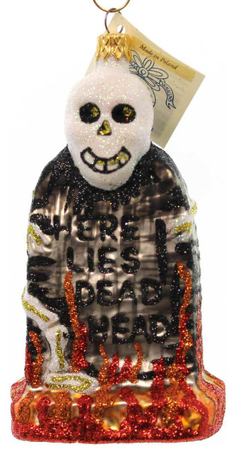 Larry Fraga Graveyard Marker Blown Glass Halloween Ornament Skeleton 5961
