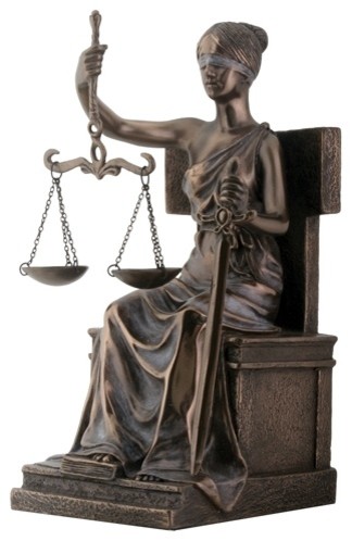 8 Inch Bronze Colored Resin Seated Justice Holding Scale Statue