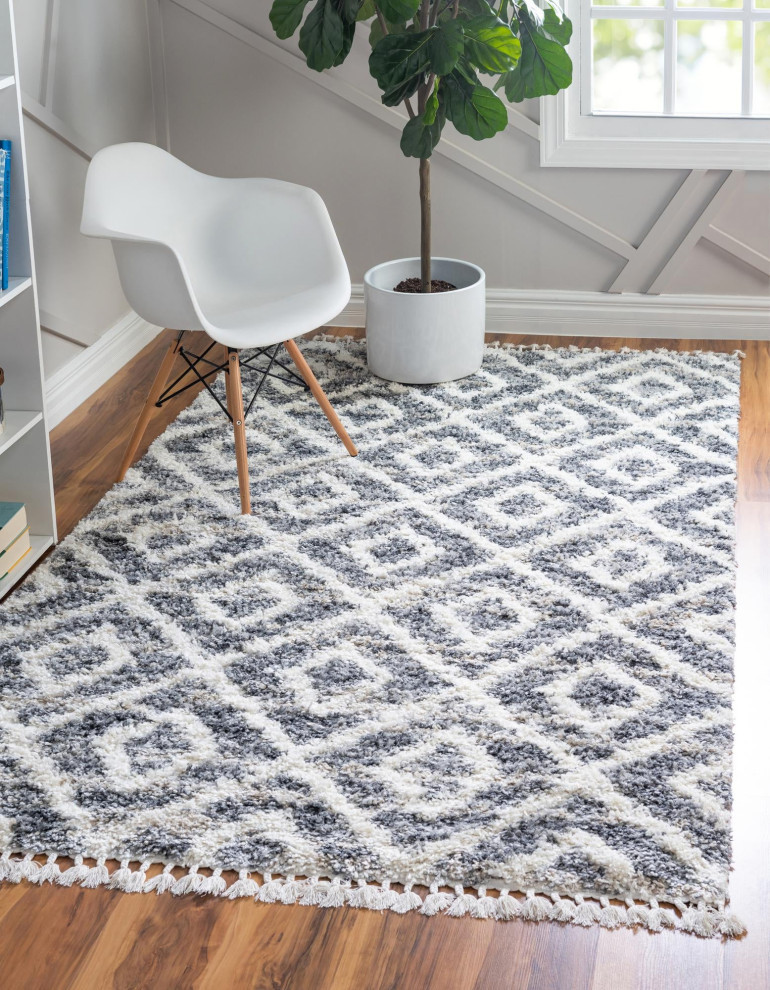 Rug Unique Loom Hygge Shag Gray Rectangular 4'0x6'0 Contemporary