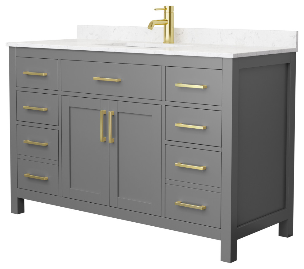Beckett 54" Single Vanity, Dark Gray, Carrara Cultured Marble Top, Gold