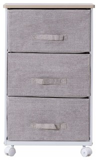 Modern Storage Cabinet Cart White Steel Frame Grey Linen Fabric