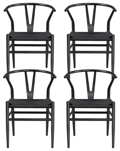 Set of 4 Dining Chair, Knitted Seat & Unique Curved Open Back Beach