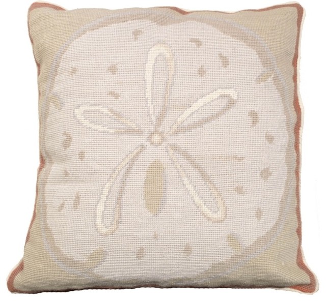 Sand Dollar Needlepoint Down Throw Pillow Beach Style