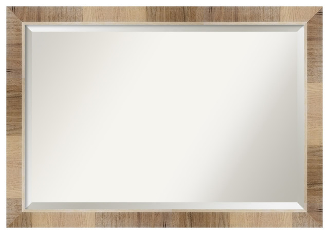 Natural White Wash Wood Bathroom Mirror, 44 Inch Vanity Mirror