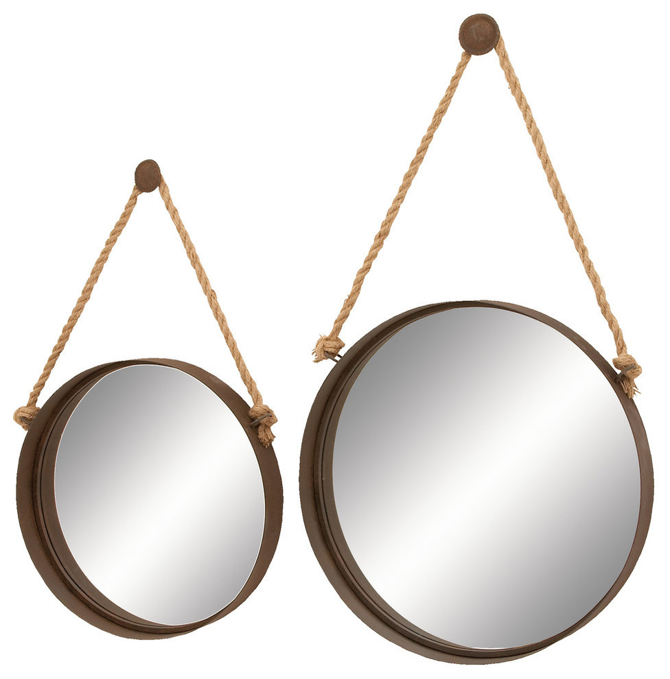 Brown Metal Industrial Wall Mirror Set of 2 24", 20"W