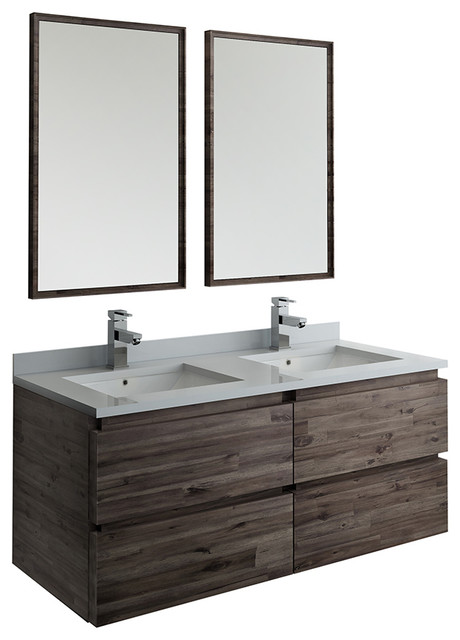 Formosa Wall Hung Double Sink Modern, Contemporary Bath Vanity Cabinets
