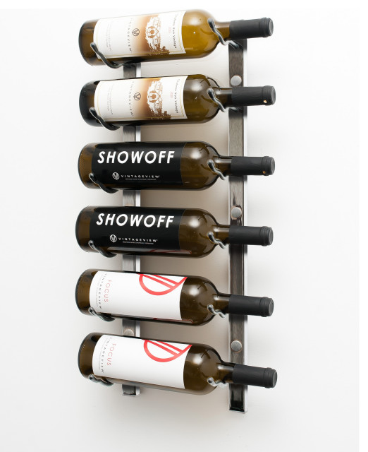 W Series Wine Rack 2 Wall Mounted Modern Metal Bottle Storage, Brushed Nickel, 6 Bottles