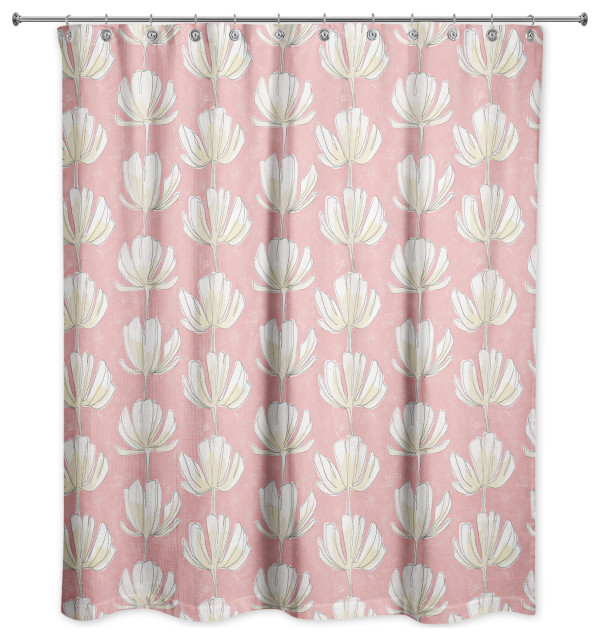 Pink Floral Pattern 71"x74" Shower Curtain, 71x74 Contemporary