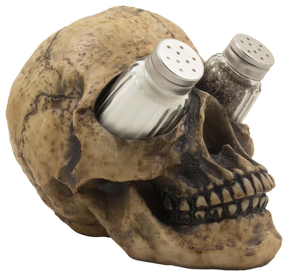 Decorative Human Skull Glass Salt and Pepper Shaker 3-Piece Set