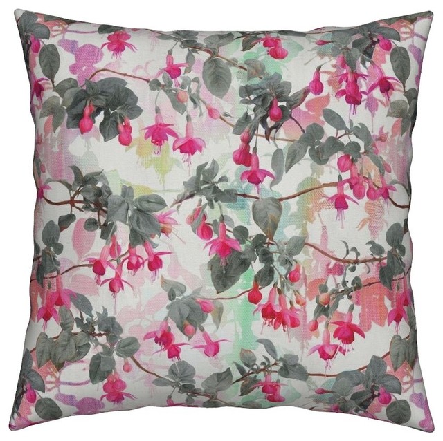 Fuchsia Floral Garden Painting Magenta Throw Pillow Contemporary