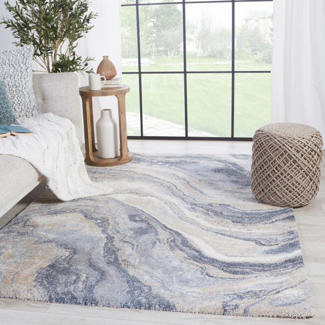 Vibe Orion Abstract Blue and Light Gray Runner Rug, 8'x10