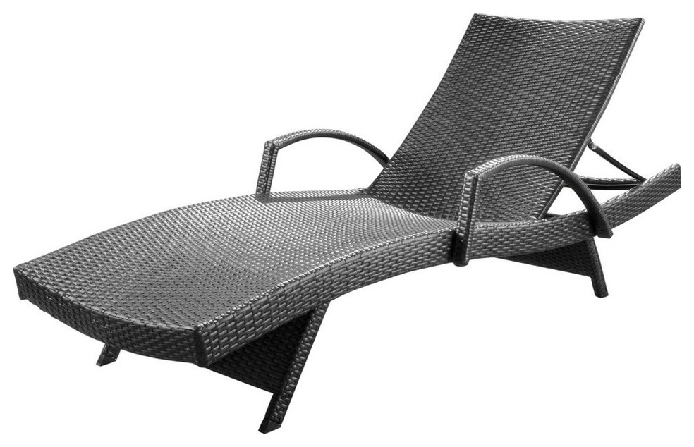 GDF Studio Soleil Outdoor Gray Wicker Armed Chaise Lounge Tropical