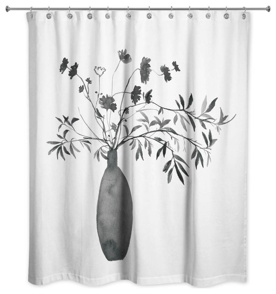 Monochromatic Floral IV 71"x74" Shower Curtain, 71x74 Contemporary